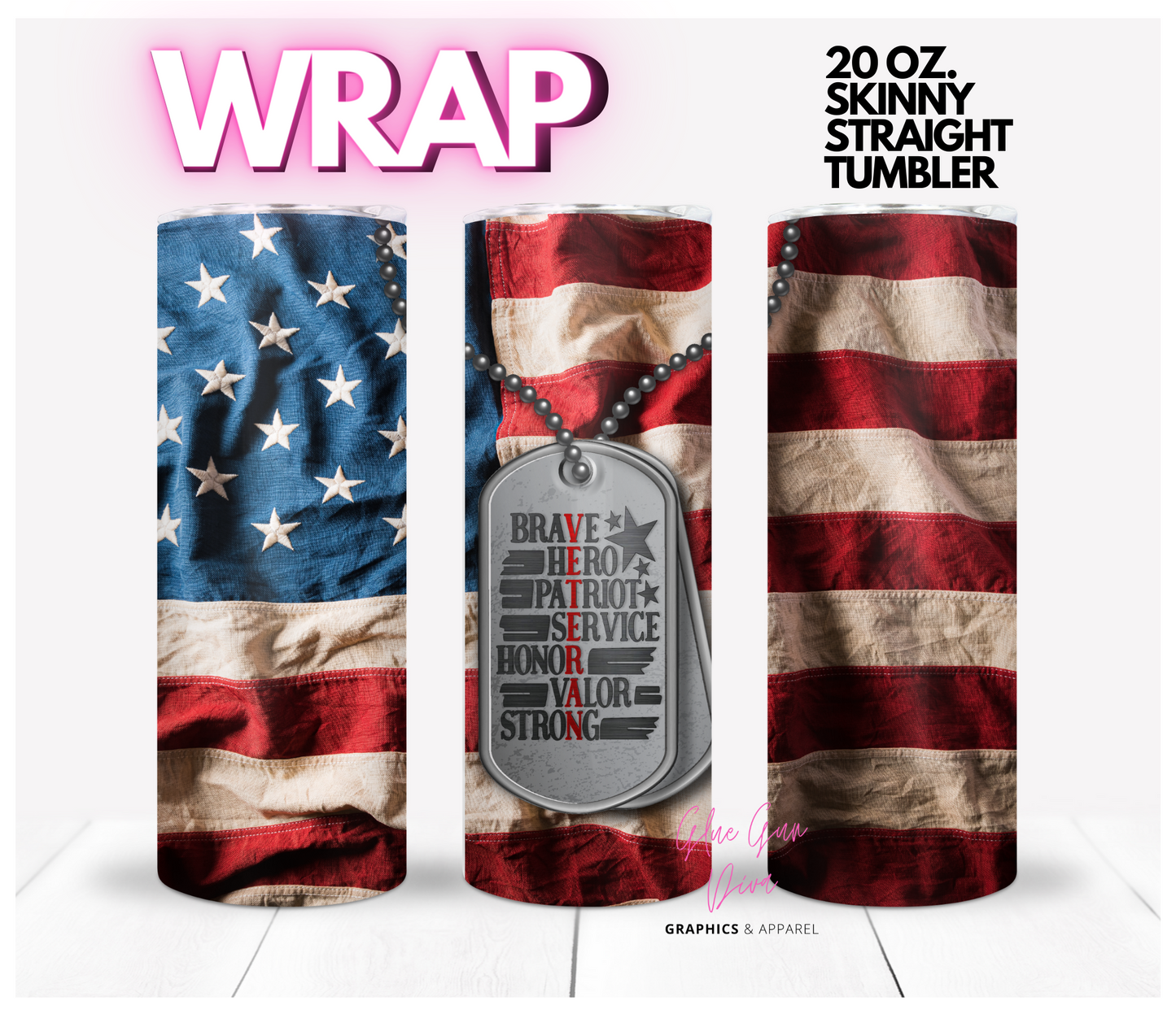 Veteran - Digital tumbler wrap for 20 oz skinny straight tumbler