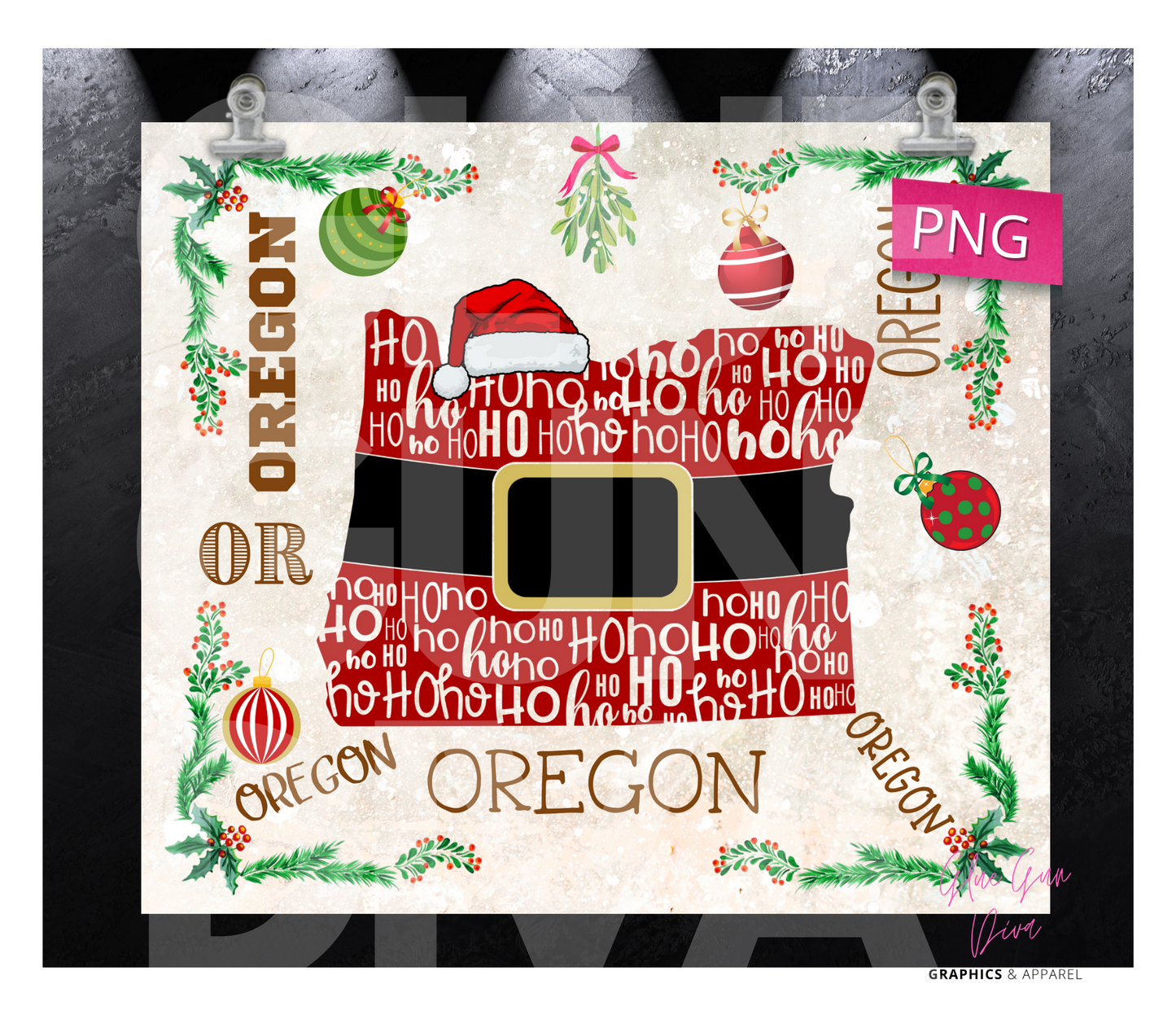 Oregon HoHoHo - Digital tumbler wrap for 20 oz skinny straight tumbler