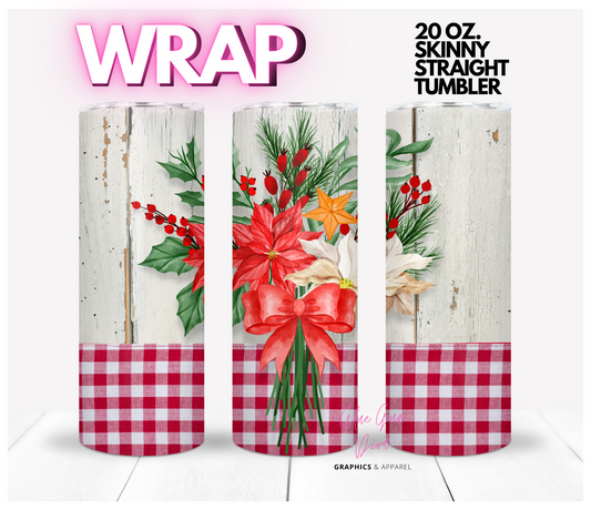 Country Winter Bouquette - Digital tumbler wrap for 20 oz skinny straight tumbler