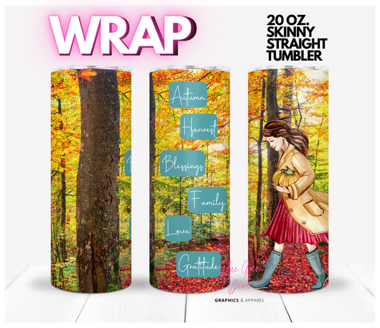 Fall Words 2-  Digital tumbler wrap for 20 oz skinny straight tumbler