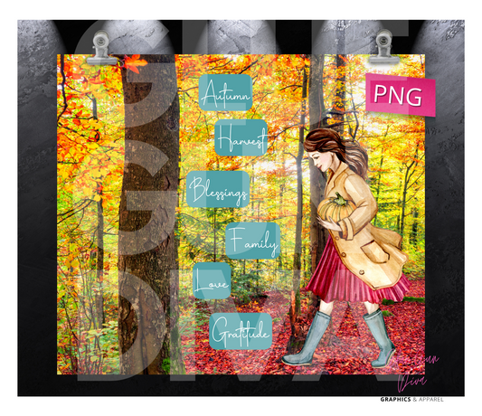 Fall Words 2-  Digital tumbler wrap for 20 oz skinny straight tumbler