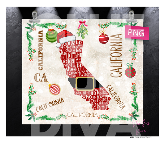 California HoHoHo - Digital tumbler wrap for 20 oz skinny straight tumbler