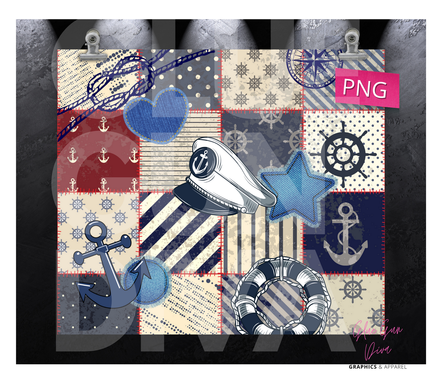 Nautical Patch - digital tumbler wrap for 20 oz skinny straight tumbler