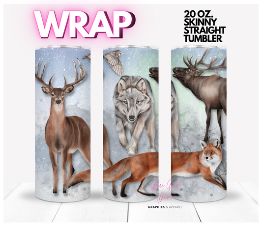 Winter Animals - Digital tumbler wrap for 20 oz skinny straight tumbler