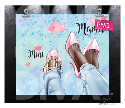 Mama and Mini Dress up shoes - Pink - Digital tumbler wrap for 20 oz skinny straight tumbler