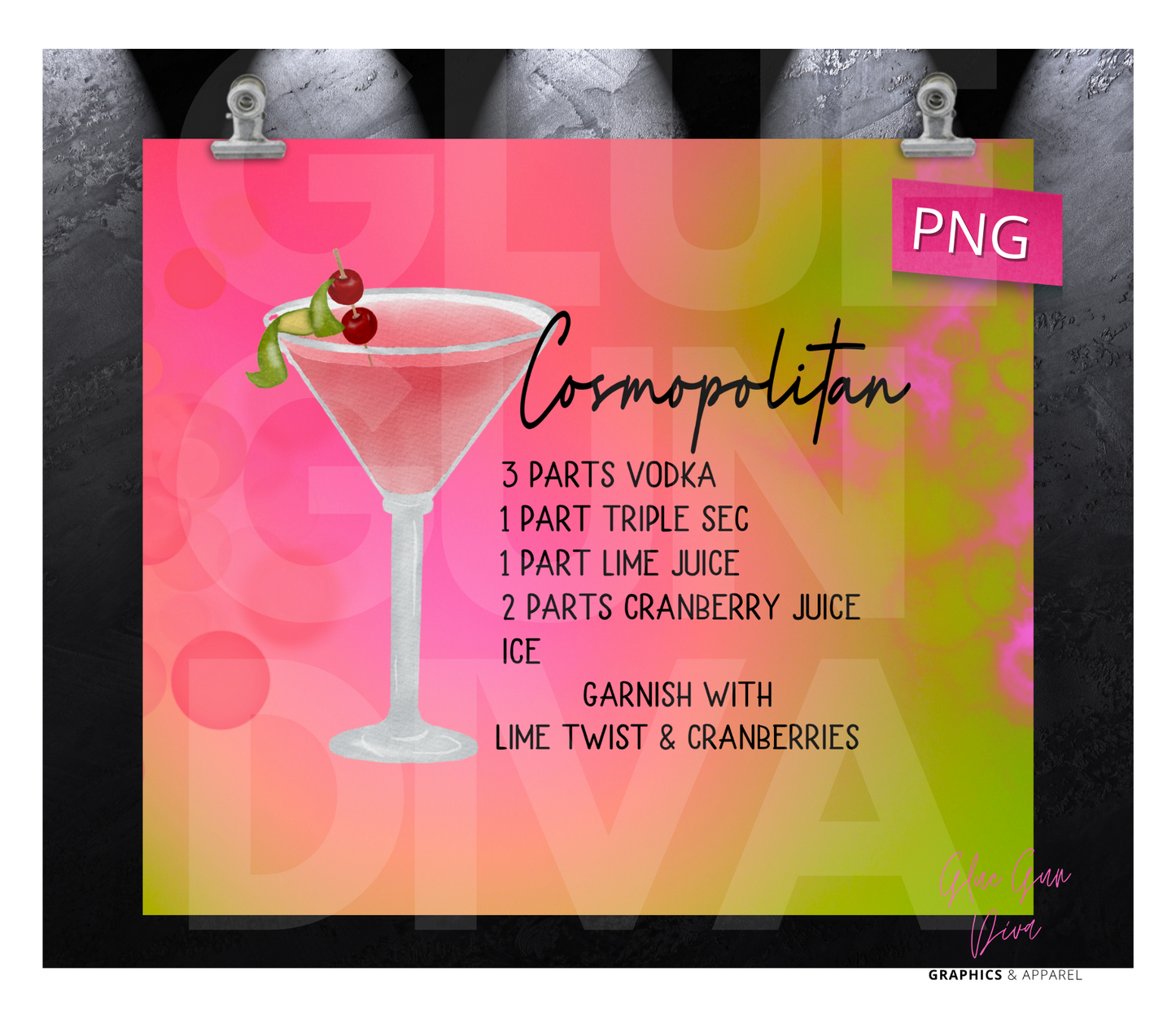 Cosmopolitan - Digital tumbler wrap for 20 oz skinny straight tumbler