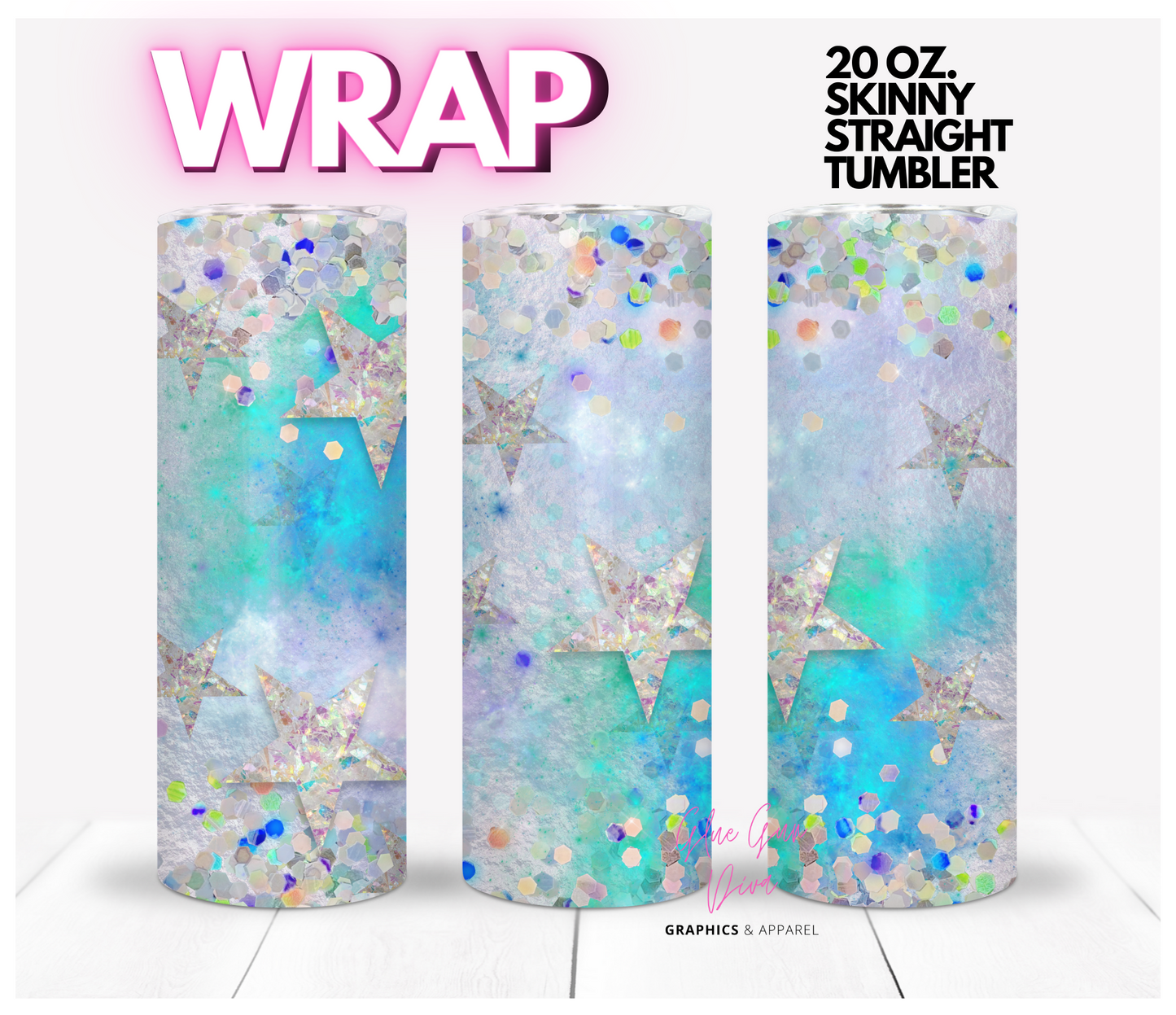 Sparkly Stars -  Digital tumbler wrap for 20 oz skinny straight tumbler