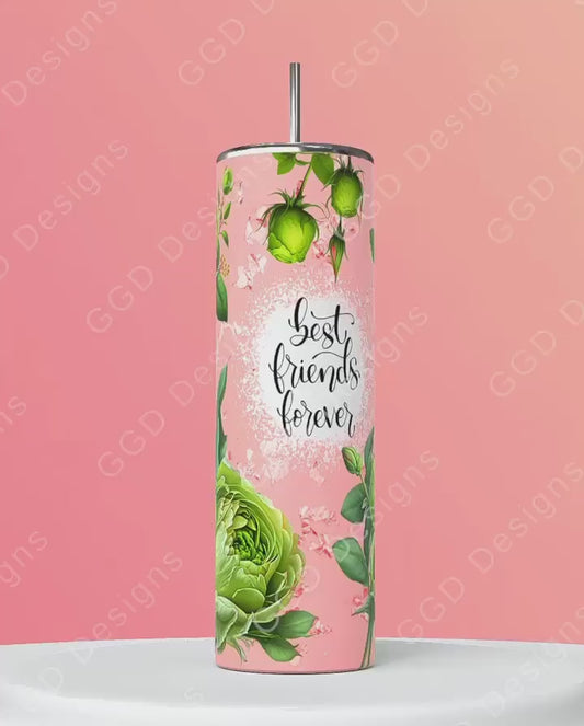 Best Friends Forever Mint Roses-   Digital tumbler wrap for 20 oz skinny straight tumbler