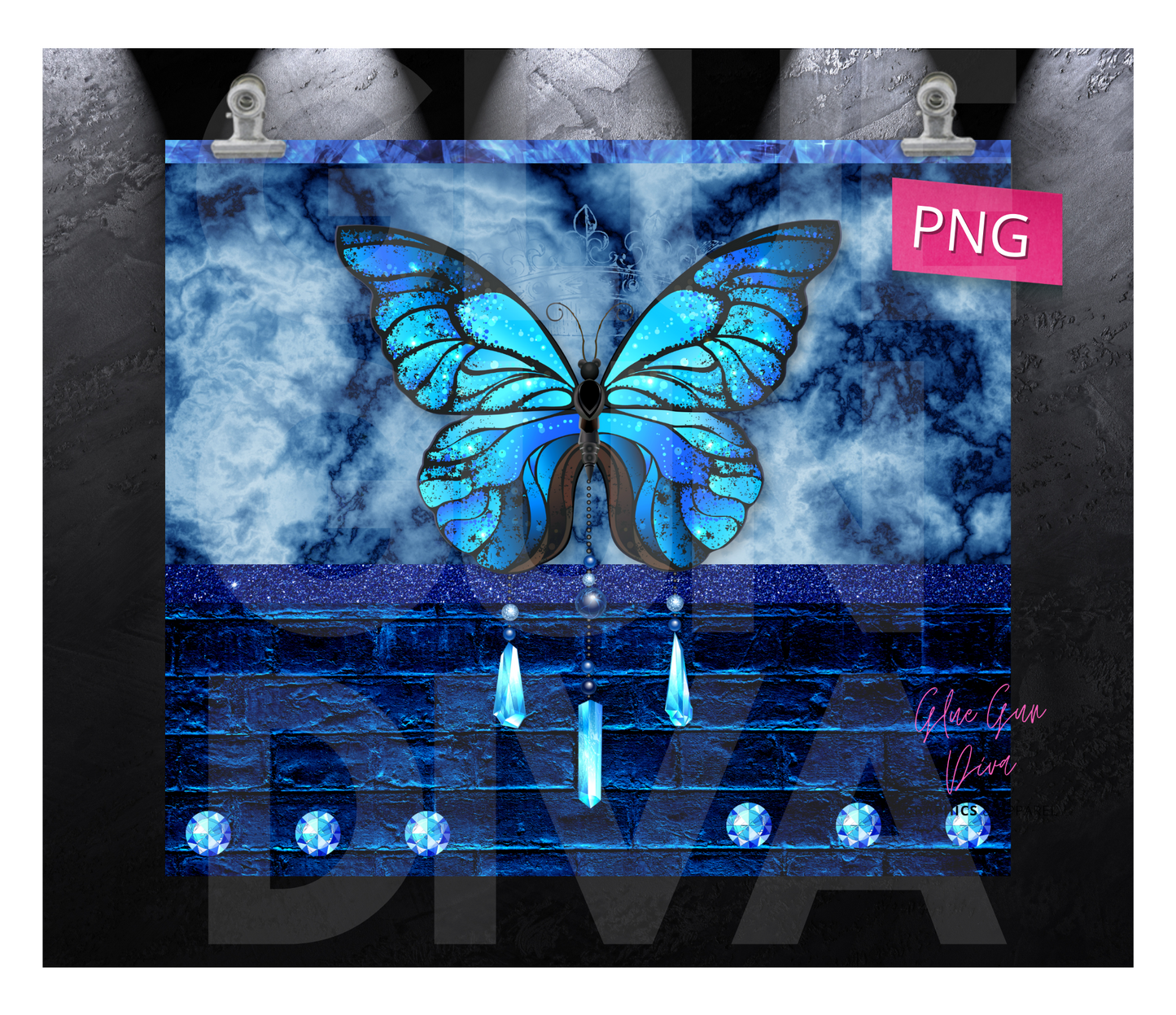 Blue Butterfly Gems- Digital tumbler wrap for 20 oz skinny straight tumbler