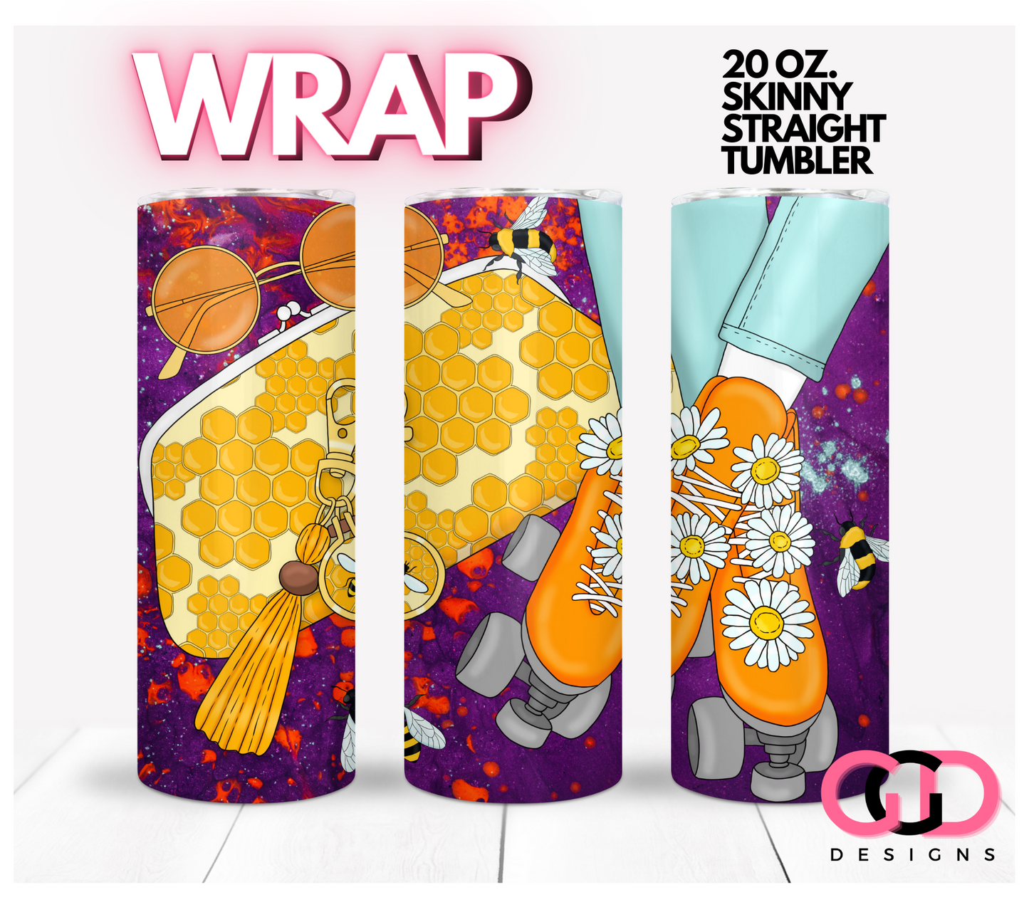 Honey Skates -   Digital tumbler wrap for 20 oz skinny straight tumbler