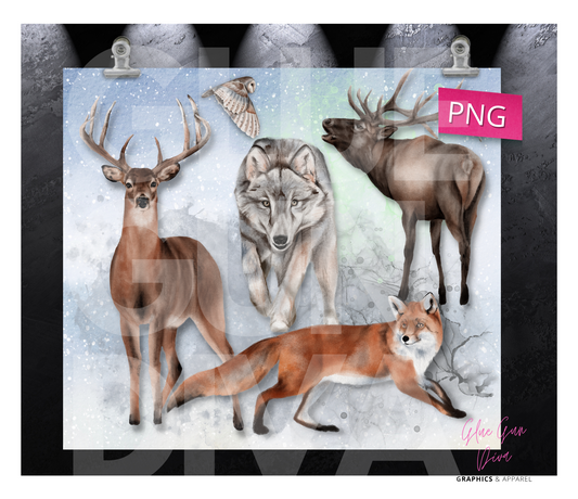 Winter Animals - Digital tumbler wrap for 20 oz skinny straight tumbler