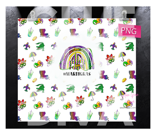 Mardigras Fun - Digital tumbler wrap for 20 oz skinny straight tumbler