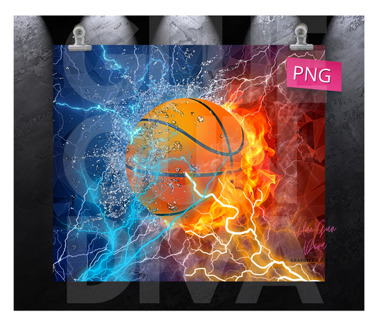 Basketball Fire & Ice - Digital tumbler wrap for 20 oz skinny straight tumbler