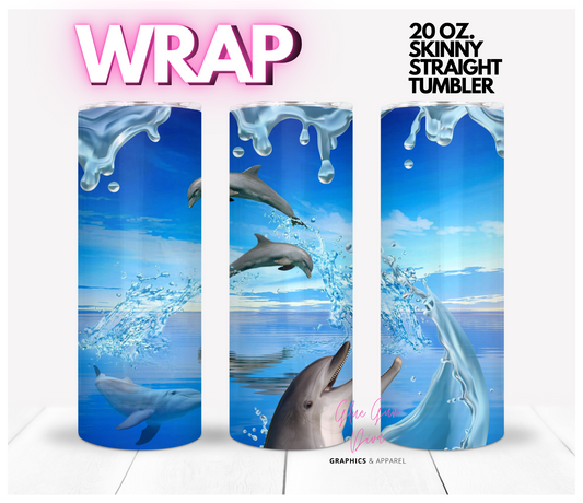 Dolphin Fun- Digital tumbler wrap for 20 oz skinny straight tumbler