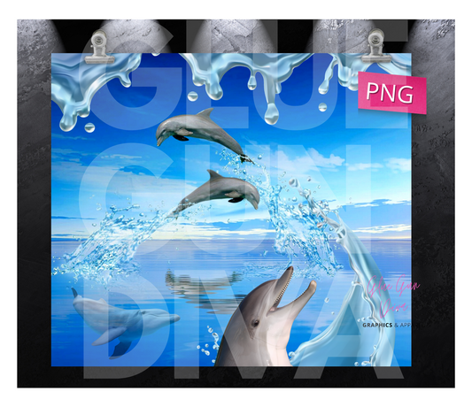 Dolphin Fun- Digital tumbler wrap for 20 oz skinny straight tumbler