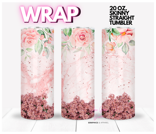 Flowers in Pink -  Digital tumbler wrap for 20 oz skinny straight tumbler