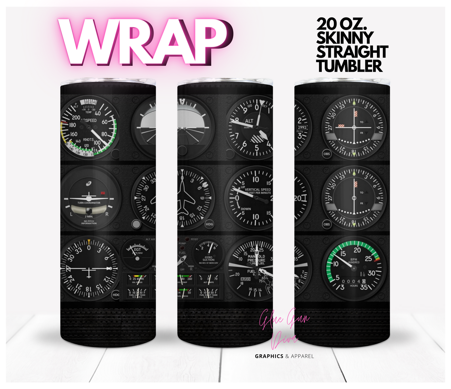 AIRPLANE GAUGES, CONTROL BOARD -Digital tumbler wrap for 20 oz skinny straight tumbler