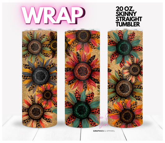 Animal Print Sunflowers -  Digital tumbler wrap for 20 oz skinny straight tumbler