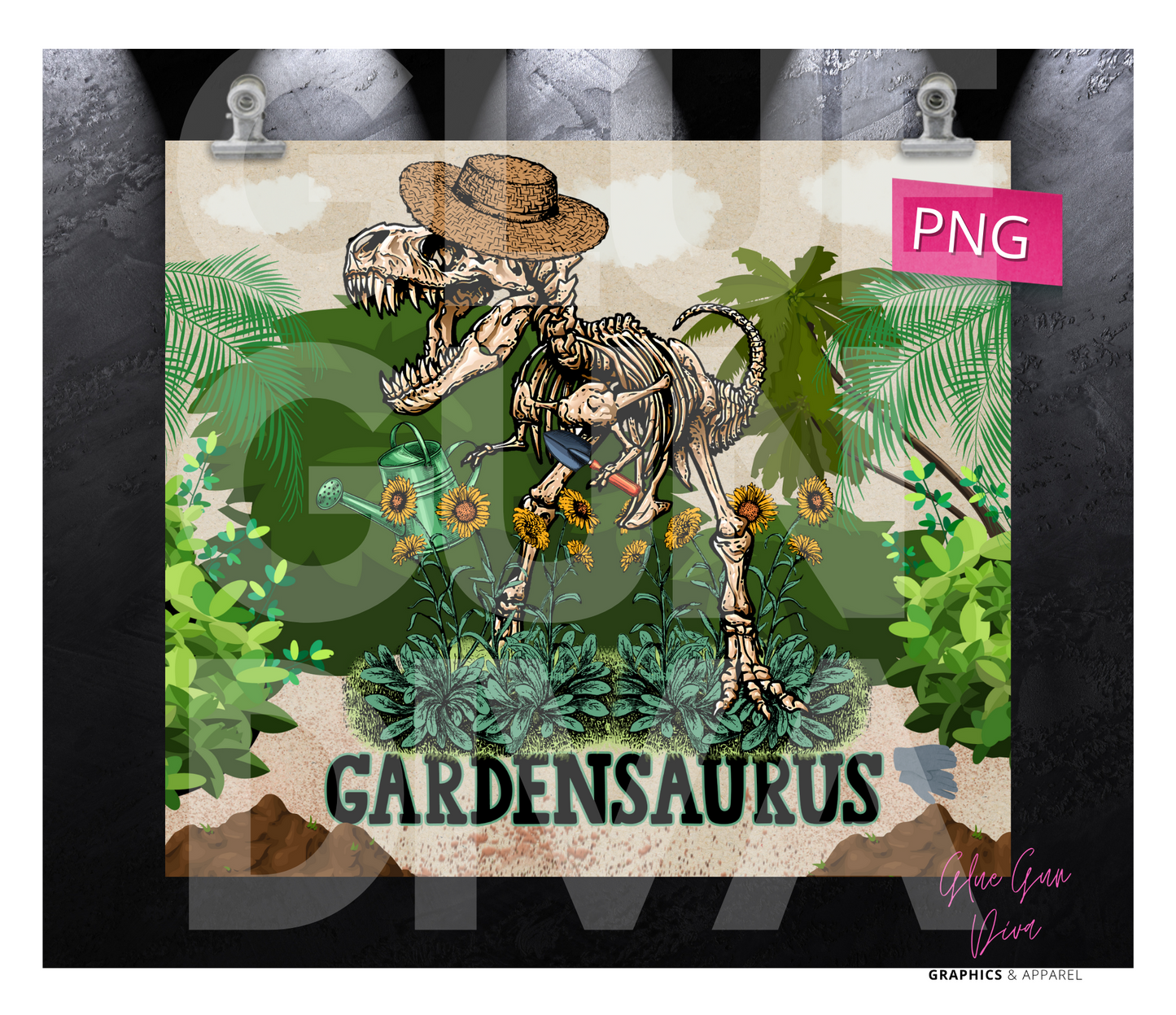 Gardensaurus-   Digital tumbler wrap for 20 oz skinny straight tumbler