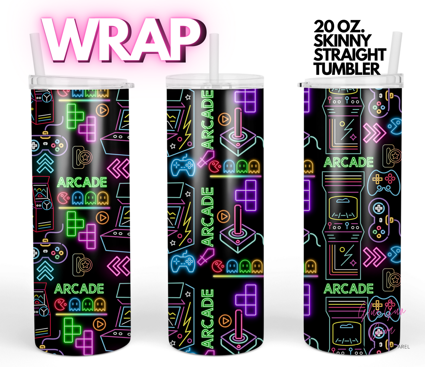 Arcade- Digital tumbler wrap for 20 oz skinny straight tumbler