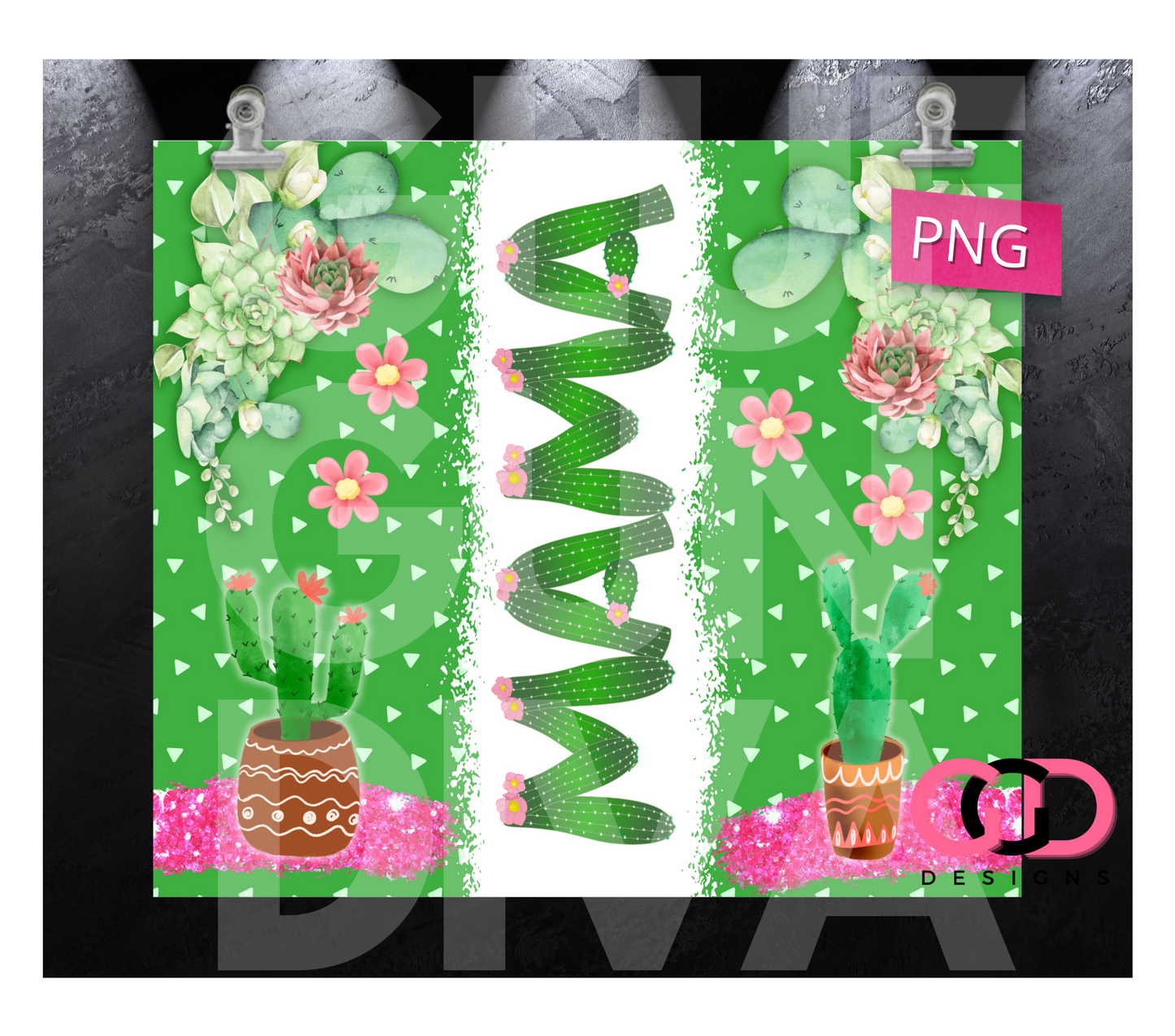 Mama and Succulents-   Digital tumbler wrap for 20 oz skinny straight tumbler