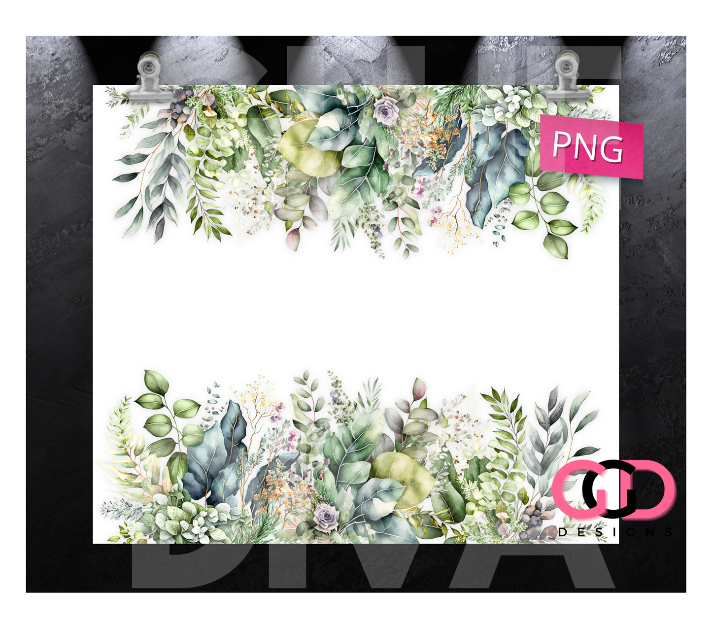 Green Foliage Border-   Digital tumbler wrap for 20 oz skinny straight tumbler