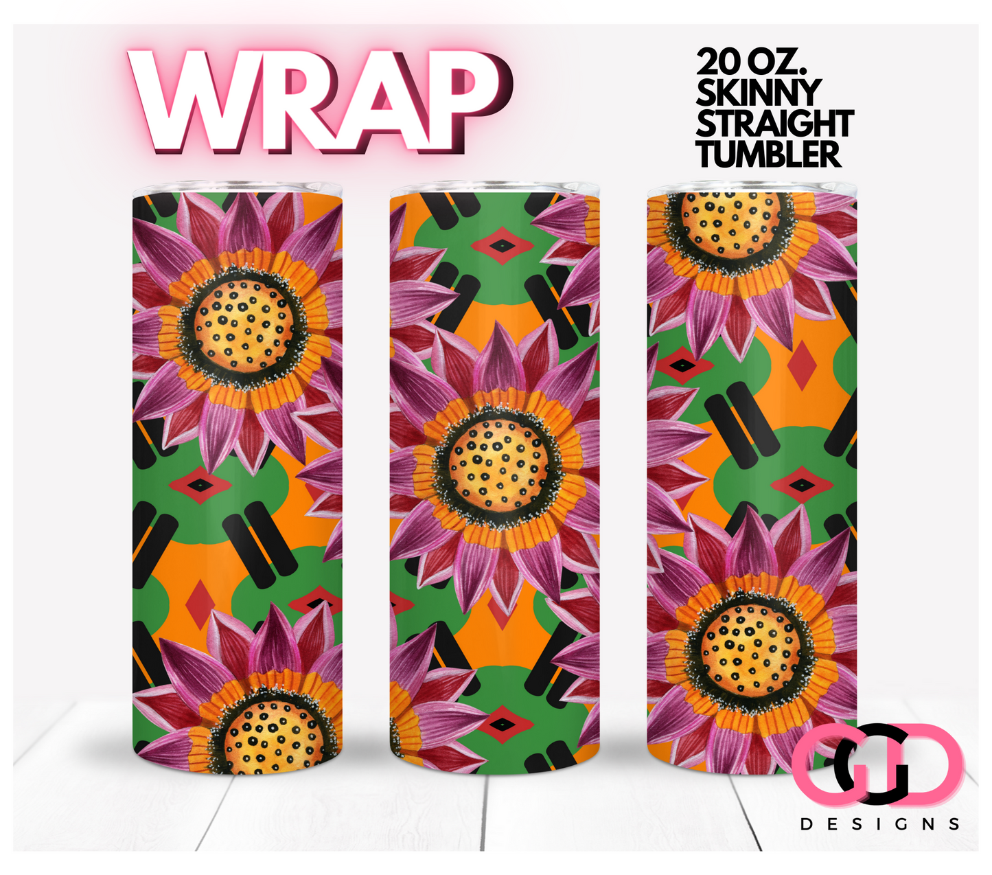 African Flower - Wine- Digital tumbler wrap for 20 oz skinny straight tumbler