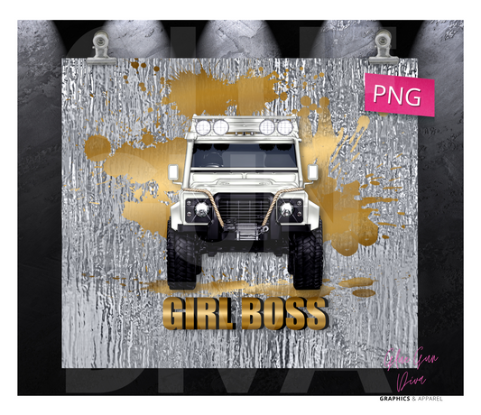 Girl Boss Gold White Jeep -  Digital tumbler wrap for 20 oz skinny straight tumbler