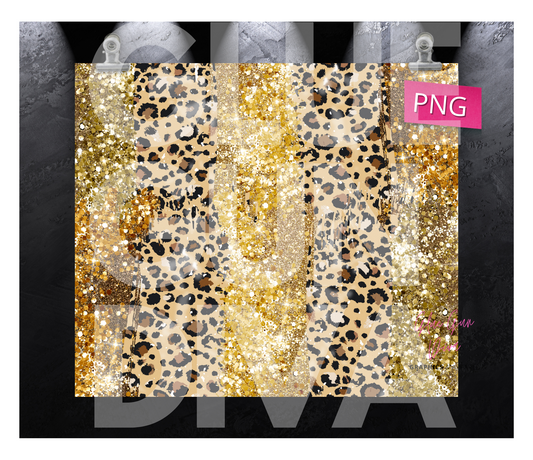 Glitter and Leopard Print Dreams - Digital tumbler wrap for 20 oz skinny straight tumbler