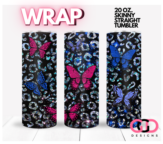 Glitter Butterflies and Leopard-   Digital tumbler wrap for 20 oz skinny straight tumbler