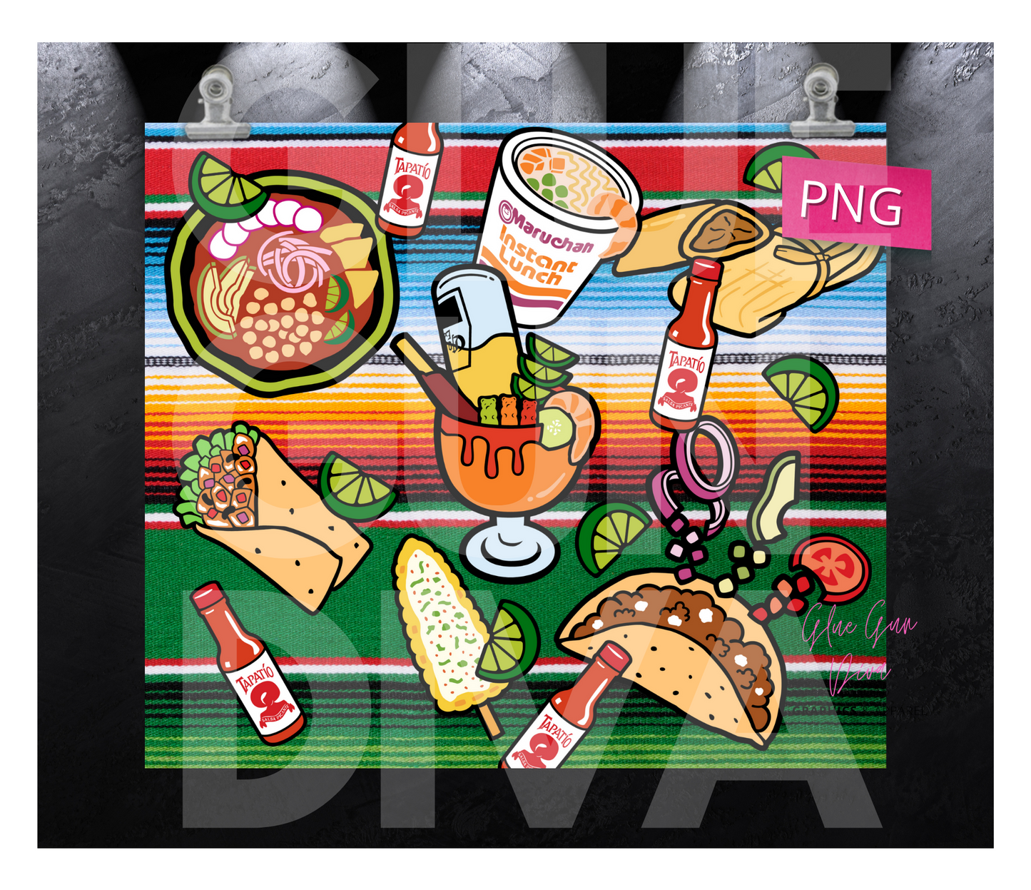 Mexican Food - Digital tumbler wrap for 20 oz skinny straight tumbler