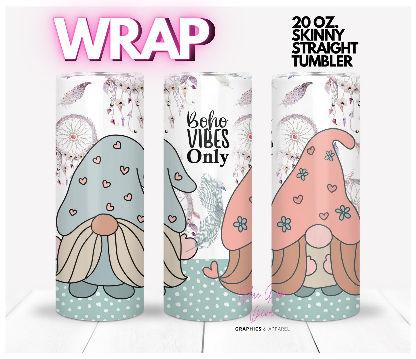 Boho Gnomes- Digital tumbler wrap for 20 oz skinny straight tumbler