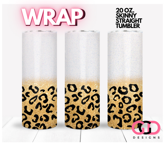 Leopard Gold and White Glitter - Wine- Digital tumbler wrap for 20 oz skinny straight tumbler