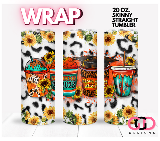 Class of 2023 Cups Animal Print Sunflowers- Digital tumbler wrap for 20 oz skinny straight tumbler