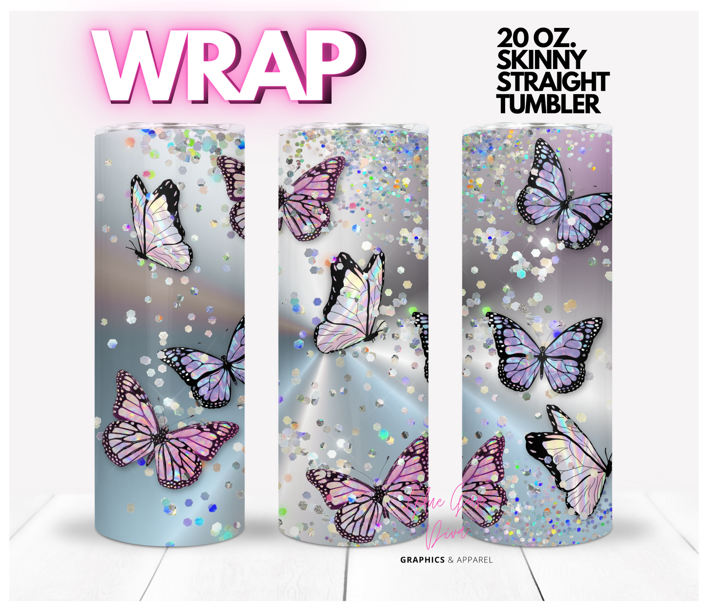 Holographic Butterfliess - Digital tumbler wrap for 20 oz skinny straight tumbler