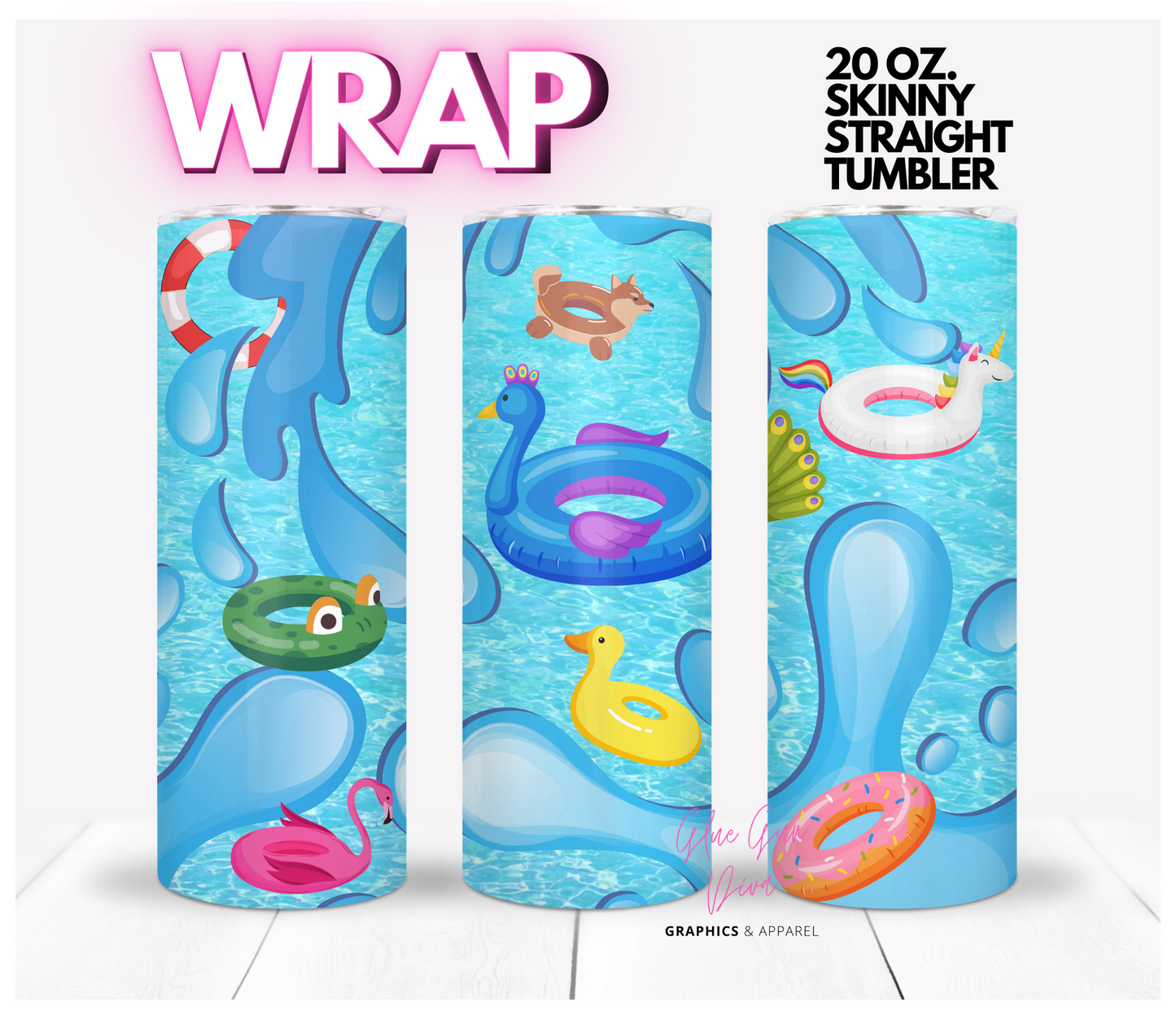 Floatie Fun-   Digital tumbler wrap for 20 oz skinny straight tumbler