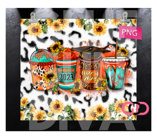 Class of 2023 Cups Animal Print Sunflowers- Digital tumbler wrap for 20 oz skinny straight tumbler