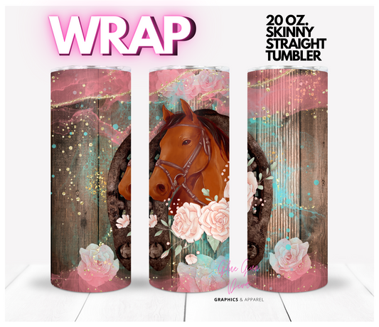 Horse and Roses - Digital tumbler wrap for 20 oz skinny straight tumbler