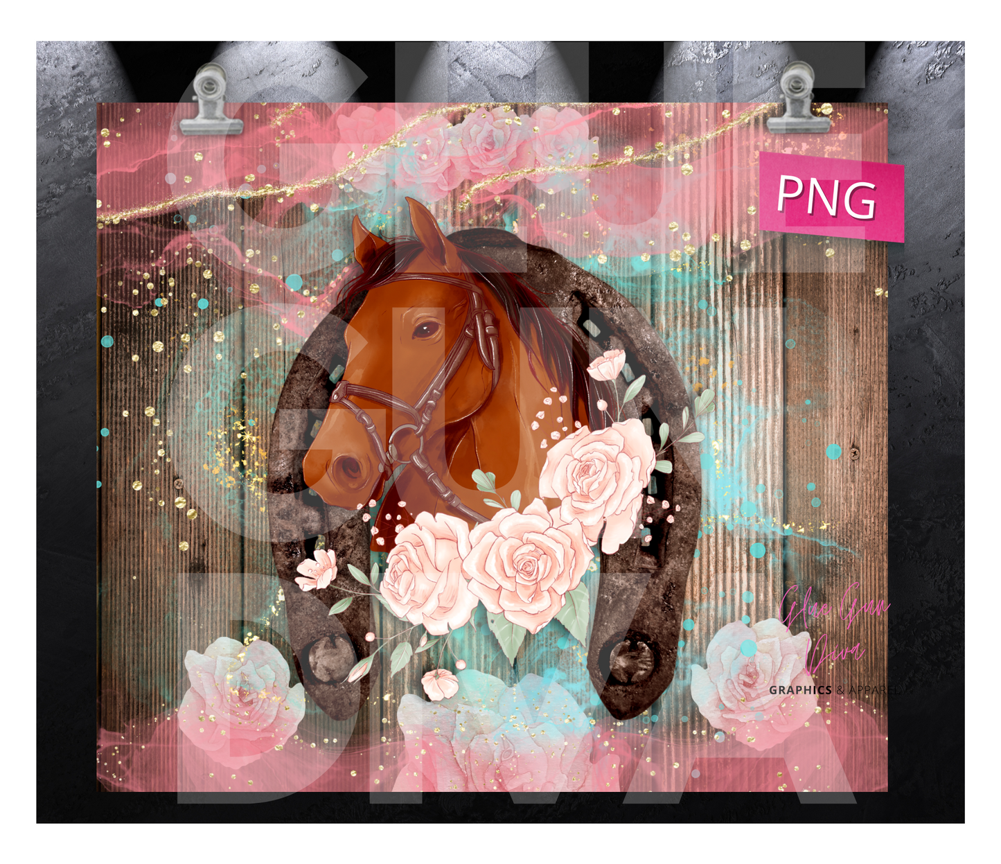 Horse and Roses - Digital tumbler wrap for 20 oz skinny straight tumbler