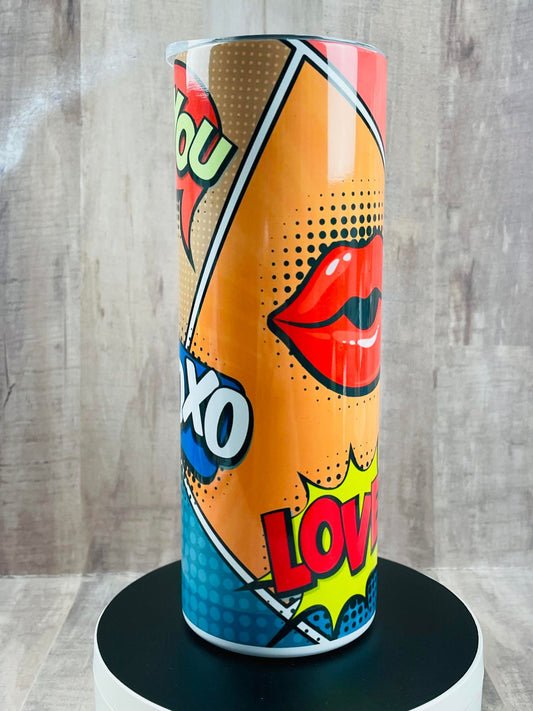 SUPERHERO Kiss I love You Valentine's Day, handmade Insulated Tumbler