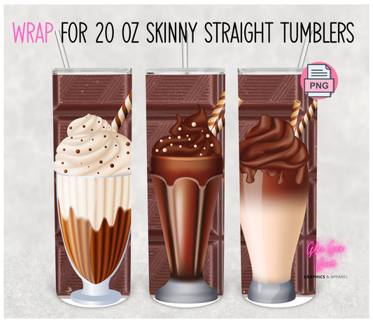 Chocolate Shake - Digital tumbler wrap for 20 oz skinny straight tumbler