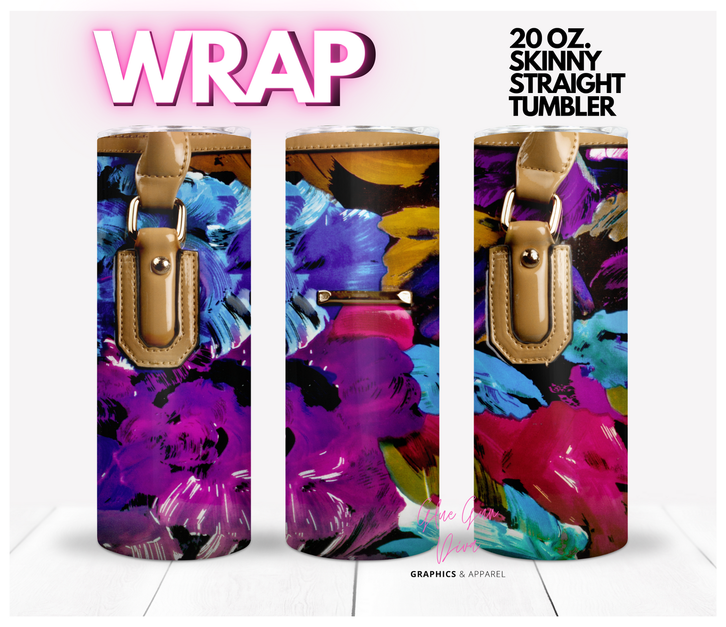 Colorful Purple Purse - Digital tumbler wrap for 20 oz skinny straight tumbler