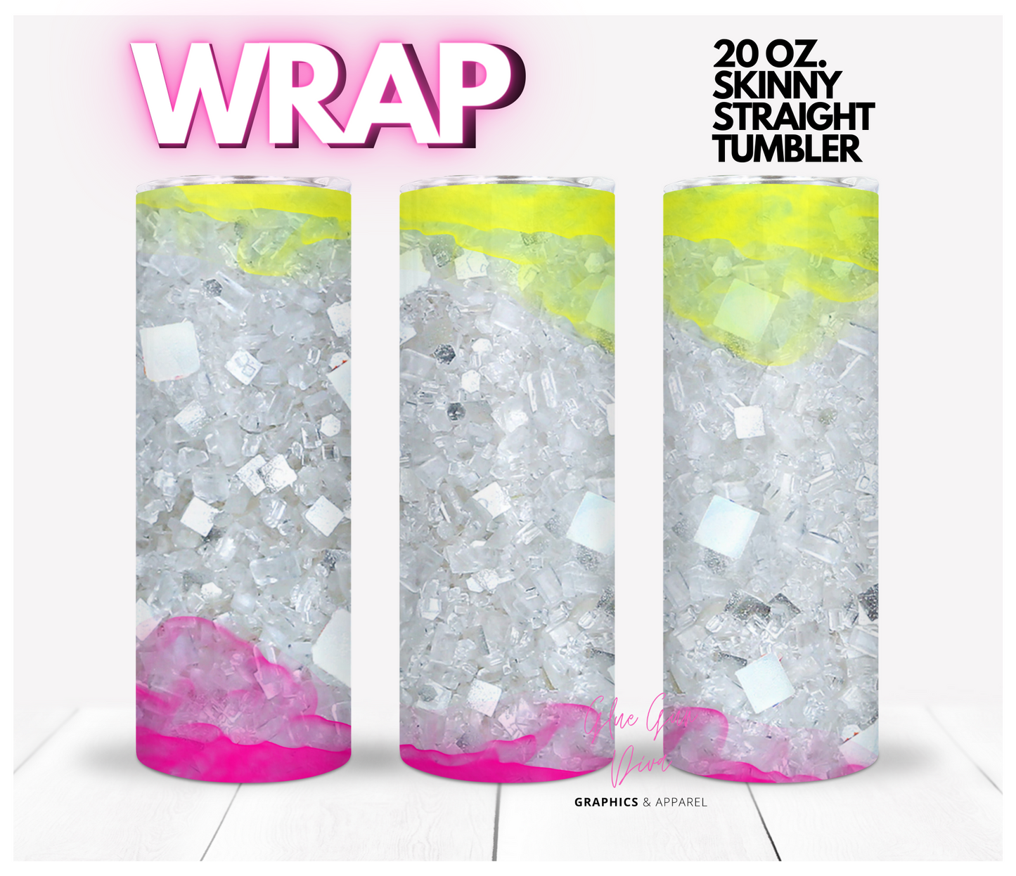 White Rocks and Neons- Digital tumbler wrap for 20 oz skinny straight tumbler