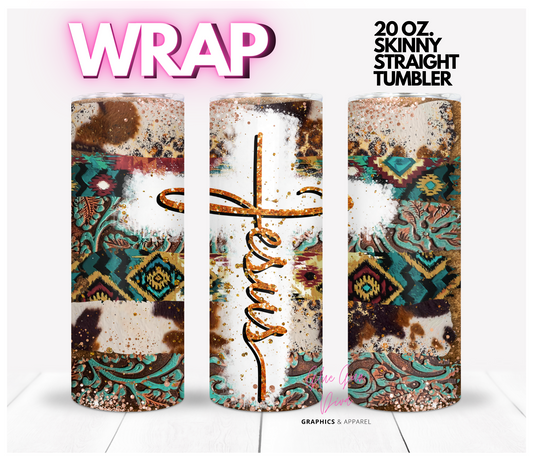 Jesus western background- Digital tumbler wrap for 20 oz skinny straight tumbler