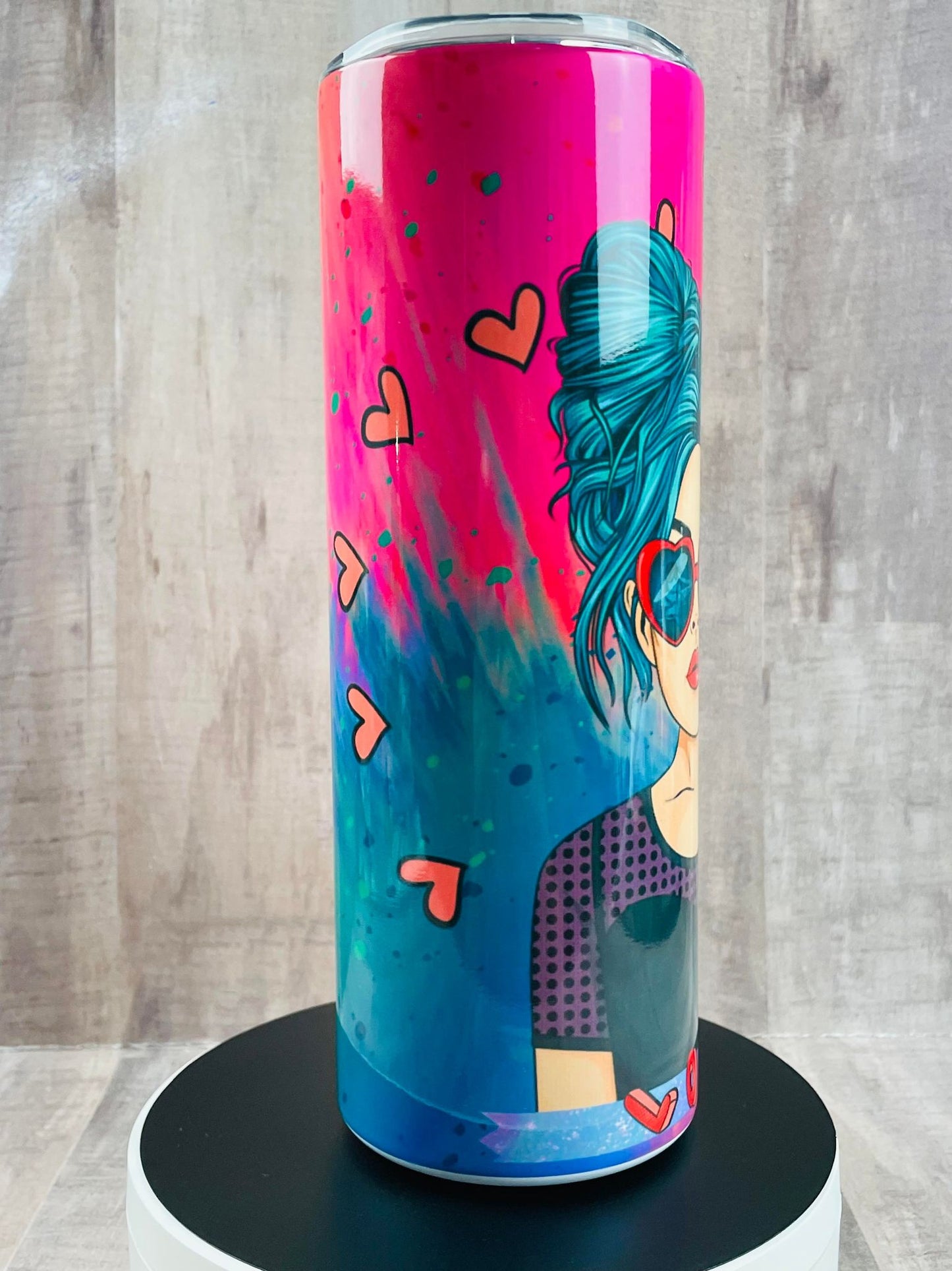 POP CULTURE Love girl blue hair peace, handmade Insulated Tumbler