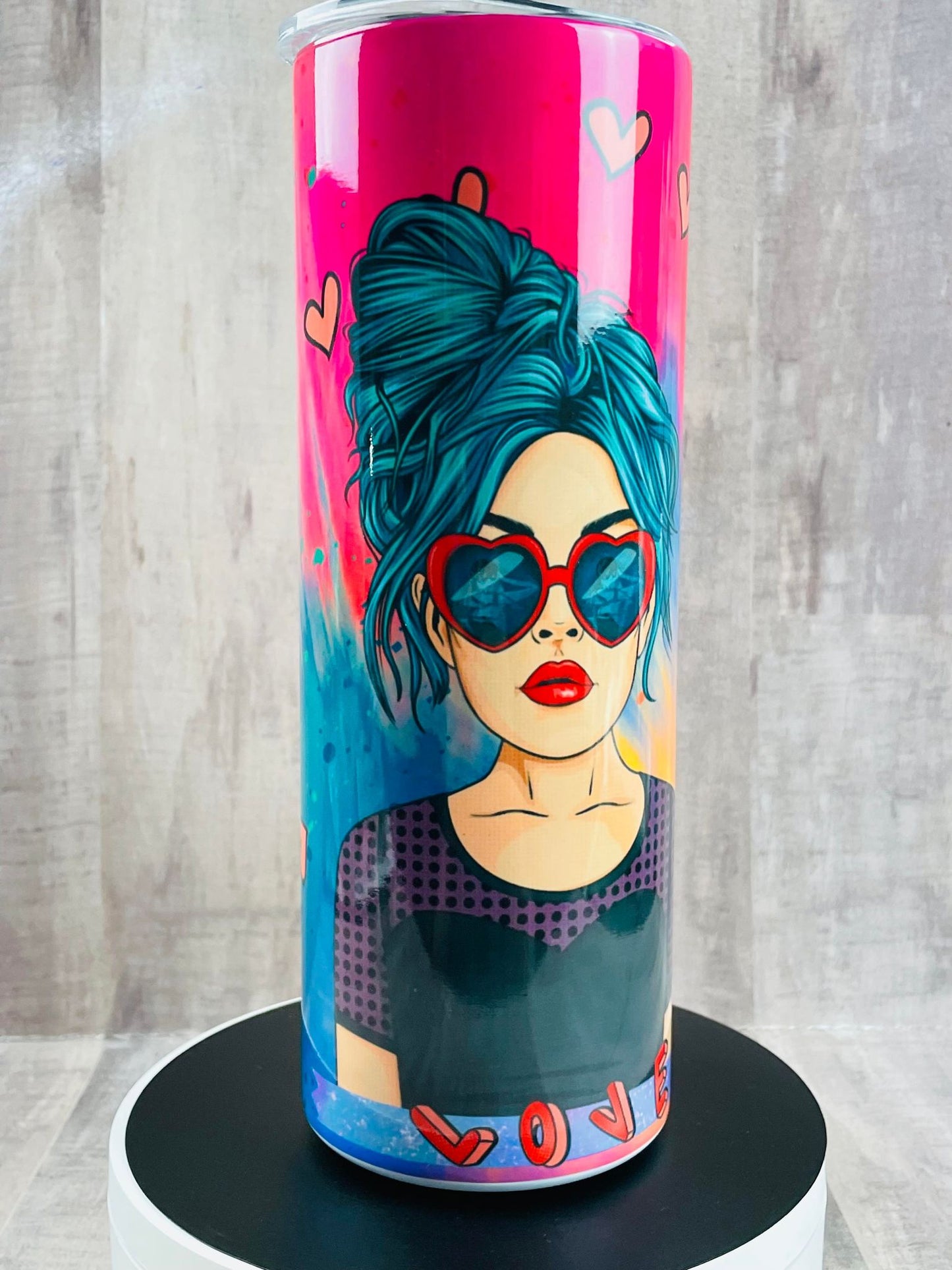 POP CULTURE Love girl blue hair peace, handmade Insulated Tumbler
