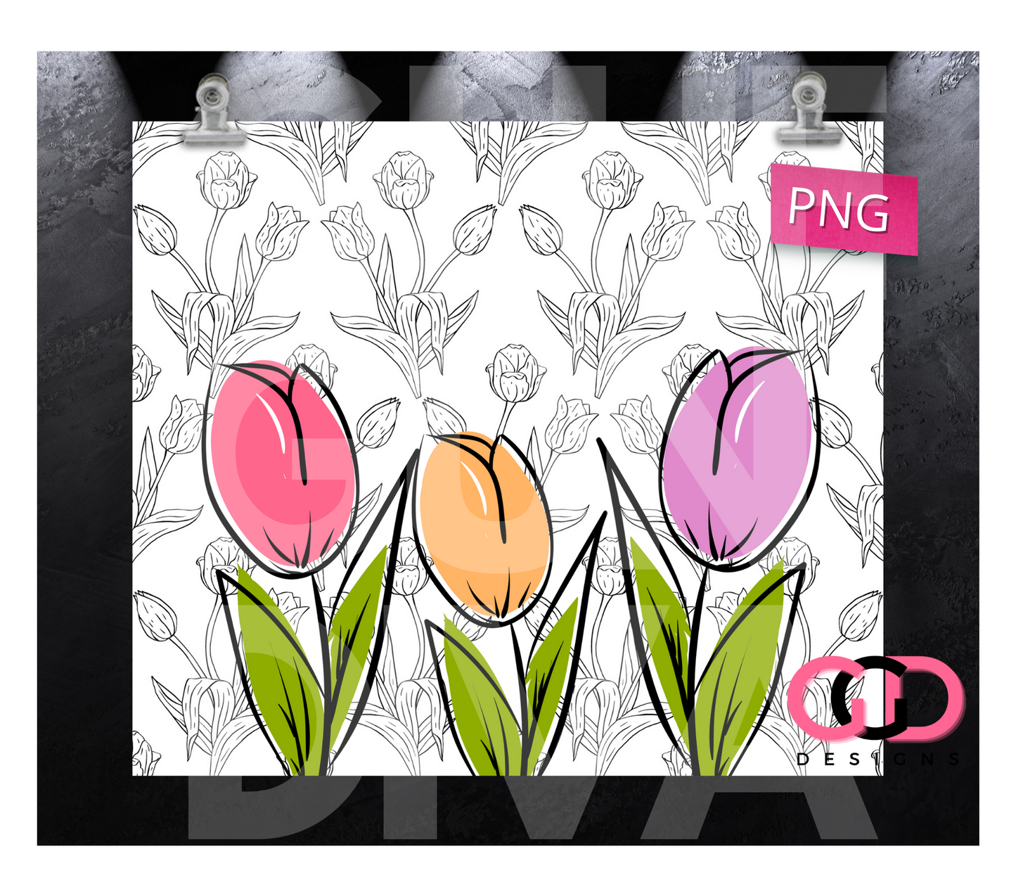 Tulips Drawing-   Digital tumbler wrap for 20 oz skinny straight tumbler