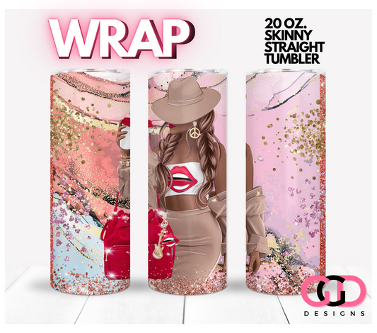 Red Lips and Bag Skin tone 2-   Digital tumbler wrap for 20 oz skinny straight tumbler