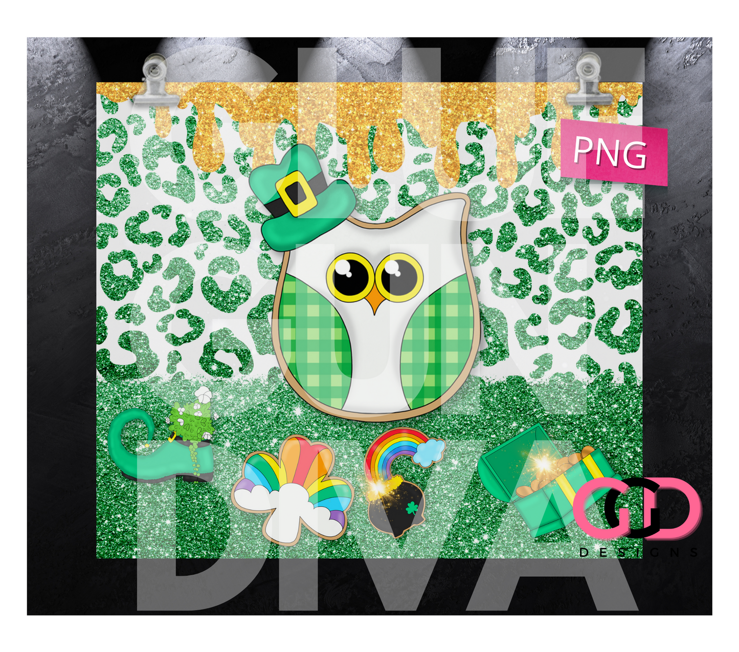 Lucky Owl - Digital tumbler wrap for 20 oz skinny straight tumbler