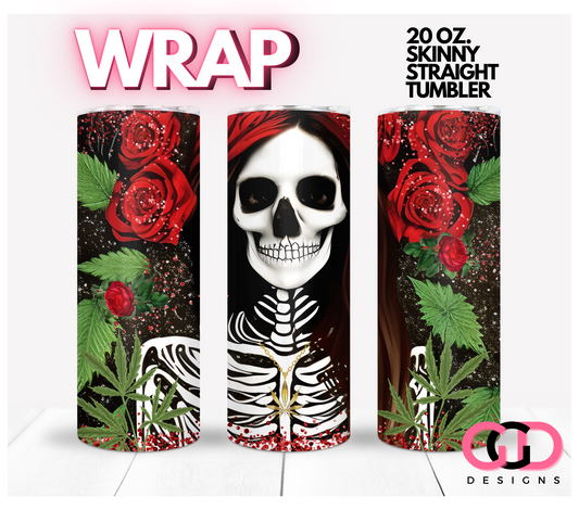 Cannabis Skull and Roses -Digital tumbler wrap for 20 oz skinny straight tumbler